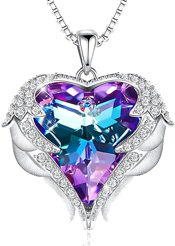 CDE Angel Wing Love Heart Necklaces for Women, Silver Tone/Gold Tone Pendant Necklace Jewelry Gifts for Her on Christmas, Valentine's/Mother's Day, Anniversary, Birthday Gifts for Women Girls Wife Girlfriend