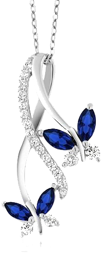 Gem Stone King 925 Sterling Silver Created Blue Sapphire Butterfly Infinity Pendant Necklace For Women (1.21 Ct Marquise, With 18 Inch Silver Chain)