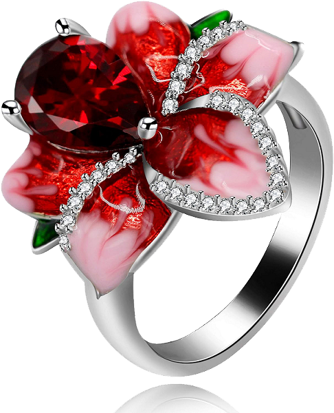 Uloveido Valentine's Day Special: Blossom in Love with Our Beautiful Red Enamel Rose Ring! Sparkle with Pear Cut Cubic Zirconia - The Perfect Cocktail Summer Ring for Her!