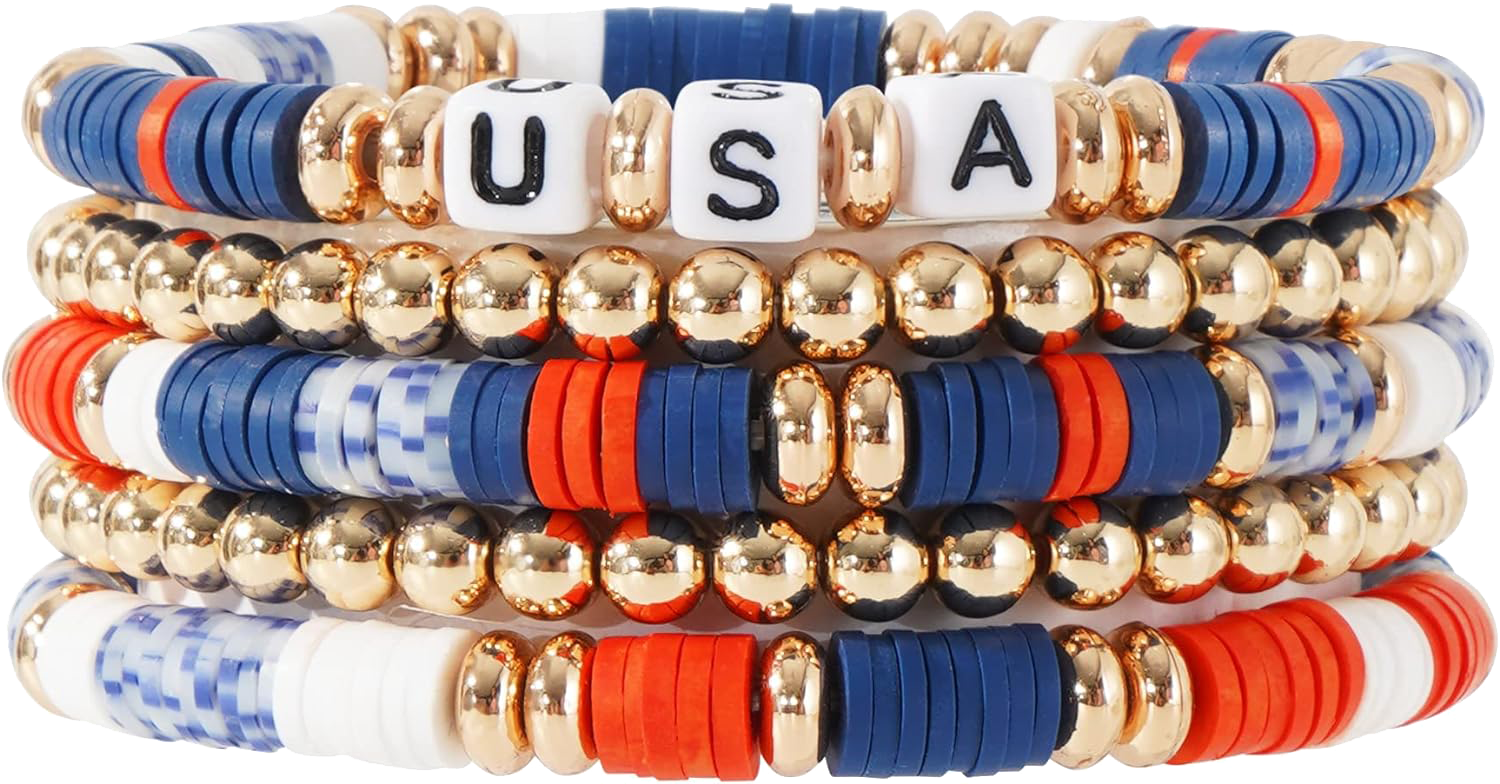 GOOJIDS Surfer Heishi Clay Bead Bracelets for Women Bohemian Stackable Evil Eye Vinyl Disc Beaded Stretch Bracelets Elastic Layering Friendship Bracelets Boho Jewelry