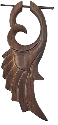 Tribal Organics Earrings Wooden Tropical Feathered Style Fake Gauges