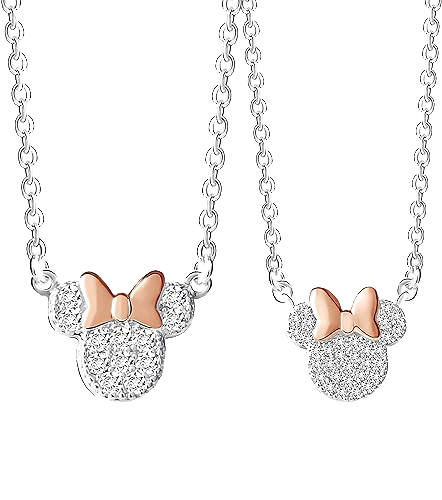 Disney Minnie Mouse Silver Plated Cubic Zirconia Mommy & Me Necklace Set - Minnie Mouse Necklace for Mom and Daughter Jewelry