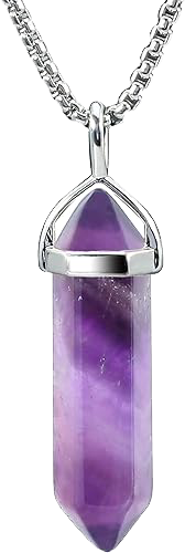 BEADNOVA Crystal Necklaces for Women Crystal Pendant Gemstone Necklace for Spiritual Energy Healing Hexagonal Pendant Divination for Men (18 Inches Stainless Chain)
