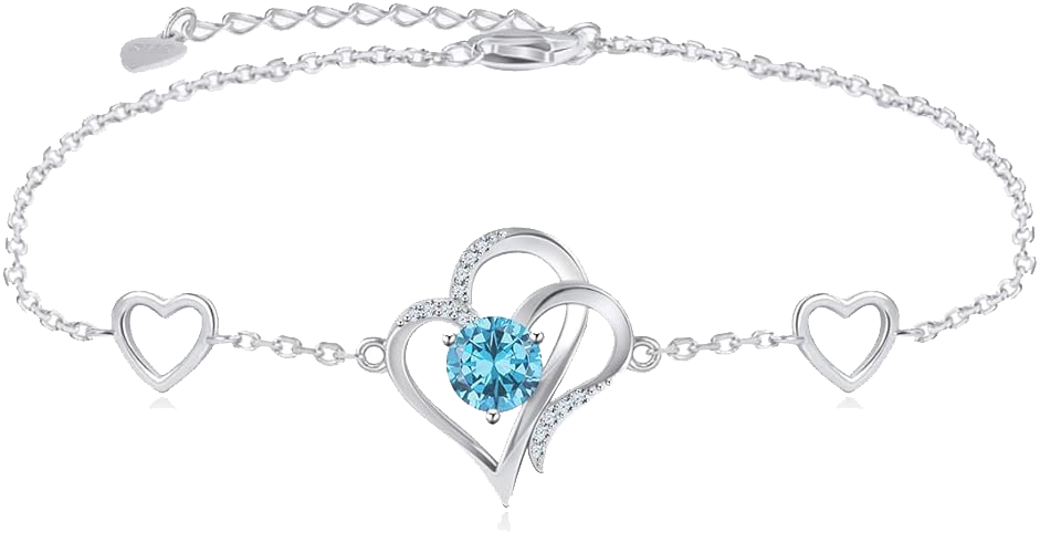 RIVIKO Love Heart Charm Bracelet For Women 925 Sterling Silver With Zirconia Birthstone Bracelets Adjustable Link for Mother Wife Girls Sister Birthday Christmas Mother's Day Valentine's Day Jewelry Gift