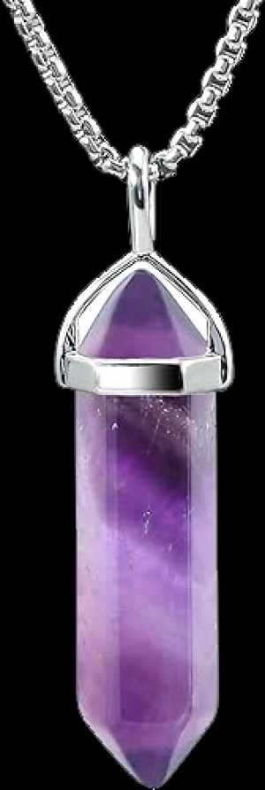 BEADNOVA Crystal Necklaces for Women Crystal Pendant Gemstone Necklace for Spiritual Energy Healing Hexagonal Pendant Divination for Men (18 Inches Stainless Chain)